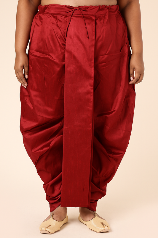 Men’s Maroon Silk Blend Ready-to-Wear Dhoti (Plus Size)
