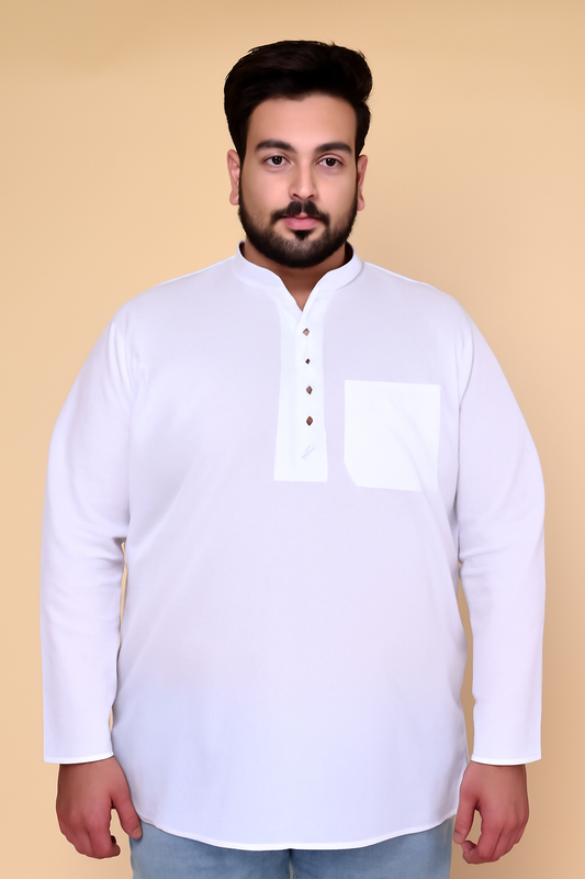 Men’s White Classic Cotton Short Kurta (Plus Size)