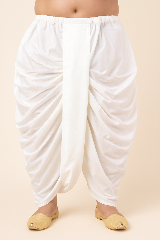 Men’s White Silk Blend Ready-to-Wear Dhoti (Plus Size)