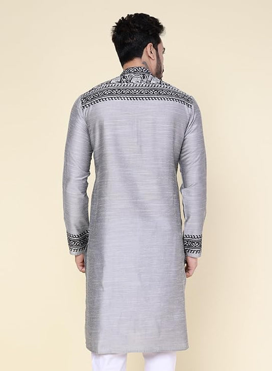 Heritage Hand Block Cotton Kurta in Grey