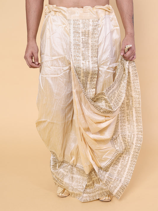 Men’s Gold Ready-to-Wear Silk Dhoti with Golden Detailing