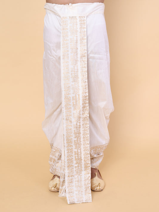 Men’s White Ready-to-Wear Silk Dhoti with Golden Detailing
