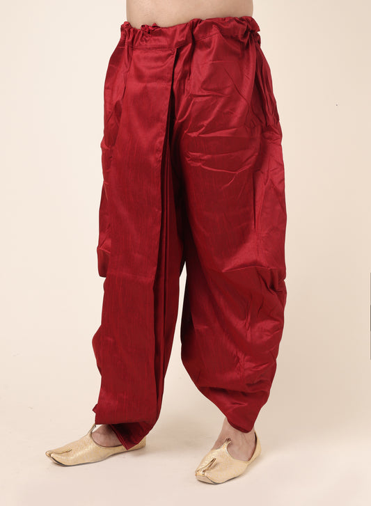 Men’s Maroon Silk Blend Ready-to-Wear Dhoti