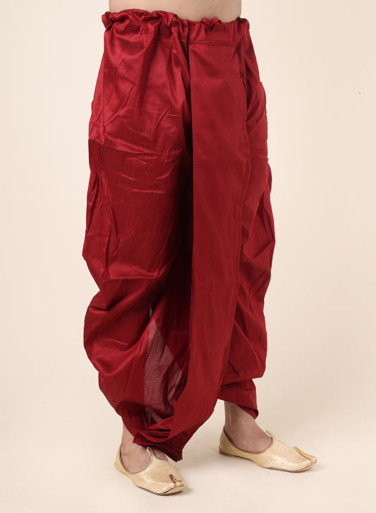 Men’s Maroon Silk Blend Ready-to-Wear Dhoti