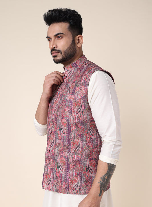 Men’s Paisley Pattern Silk Blend Nehru Jacket