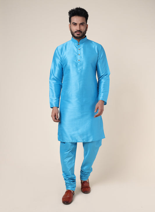 Men's Aqua Silk Blend Kurta with Pajama