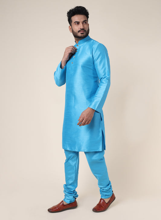 Men's Aqua Silk Blend Kurta with Pajama