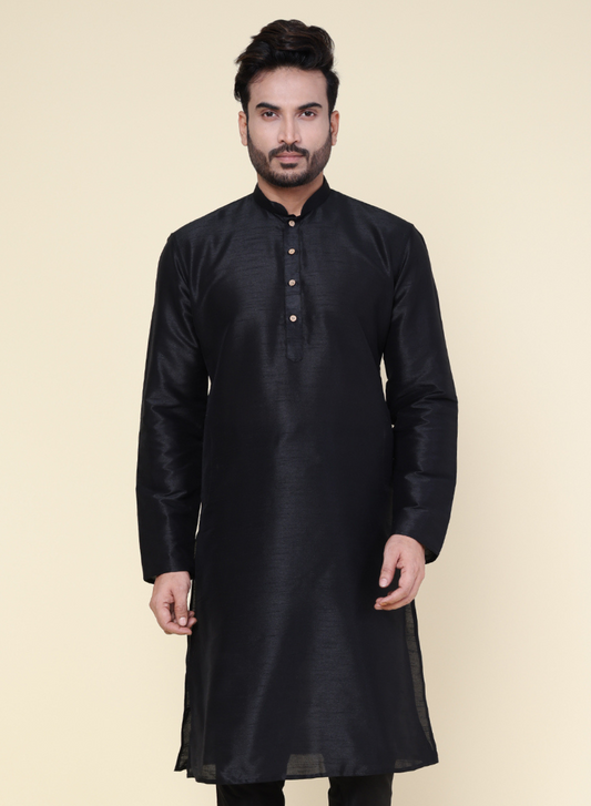 Men's Black Silk Blend Kurta