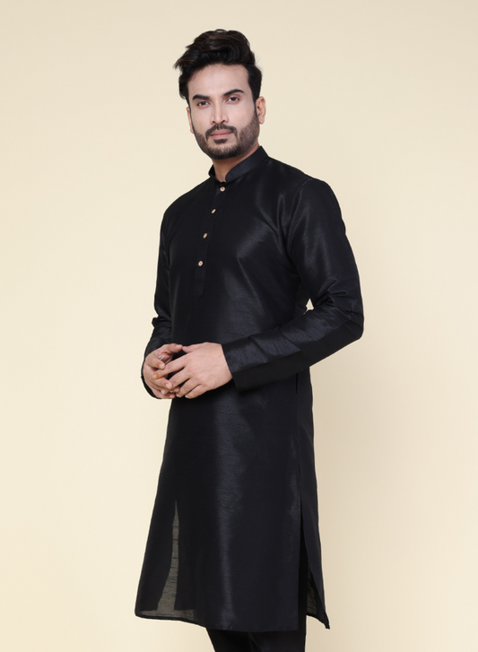 Men's Black Silk Blend Kurta