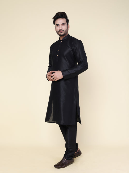 Men's Black Silk Blend Kurta with Pajama