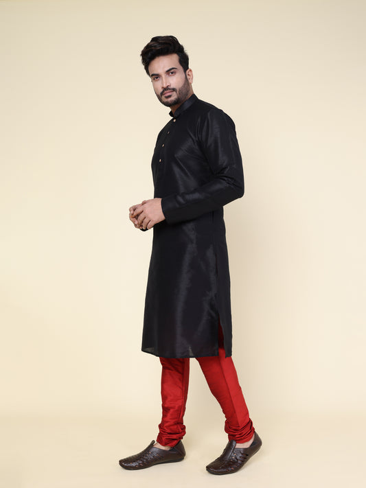 Men's Black Silk Blend Kurta with Maroon Pajama