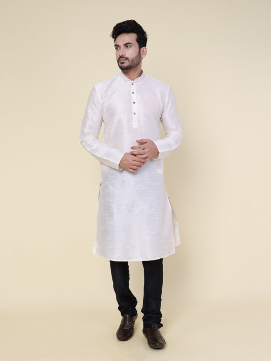Men's Cream Silk Blend Kurta with Black Pajama