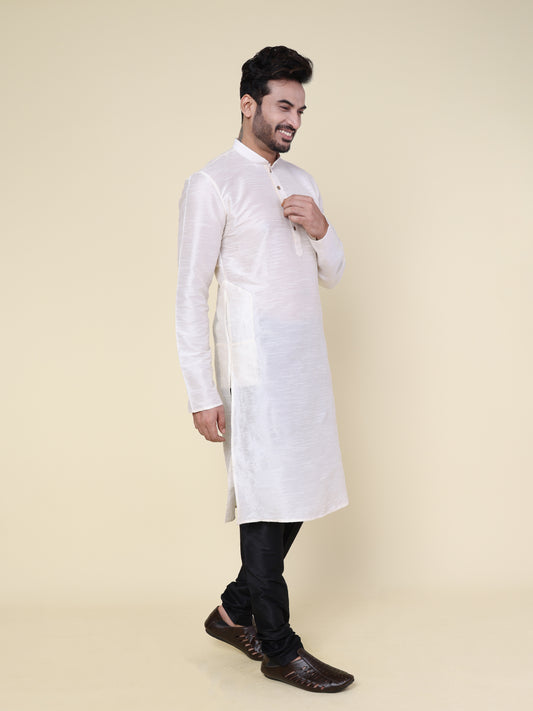 Men's Cream Silk Blend Kurta with Black Pajama