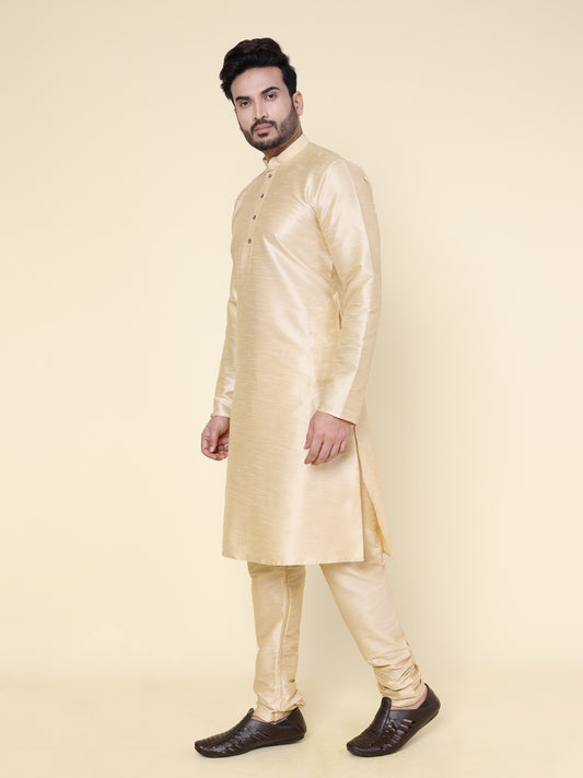Men's Gold Silk Blend Kurta with Pajama