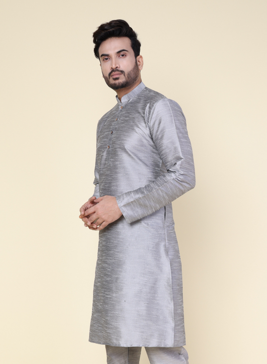 Men's Grey Silk Blend Kurta