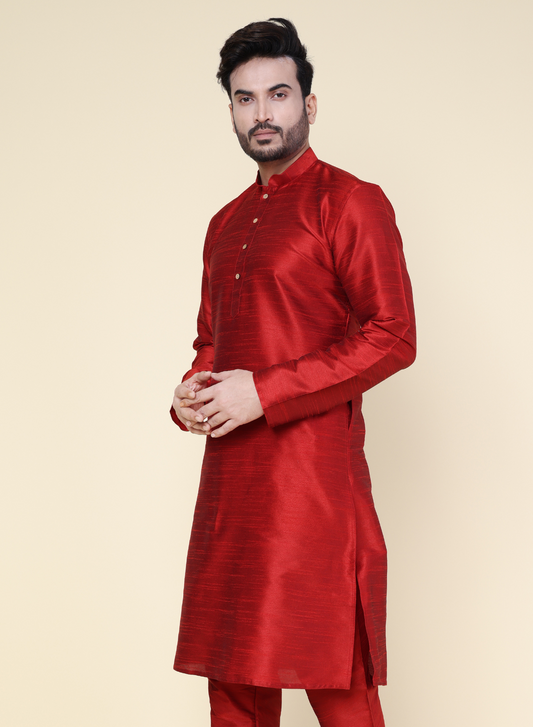 Men's Maroon Silk Blend Kurta