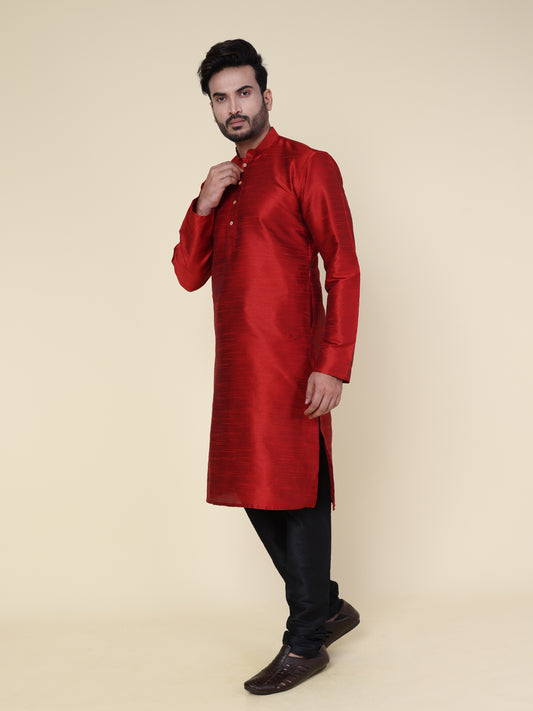 Men's Maroon Silk Blend Kurta with Black Pajama