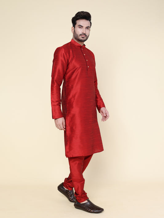 Men's Maroon Silk Blend Kurta with Maroon Pajama