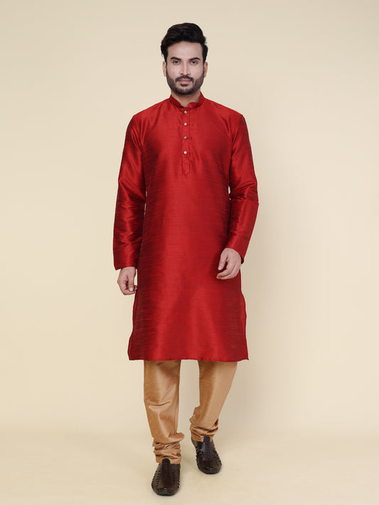 Men's Maroon Silk Blend Kurta with Rose Gold Pajama