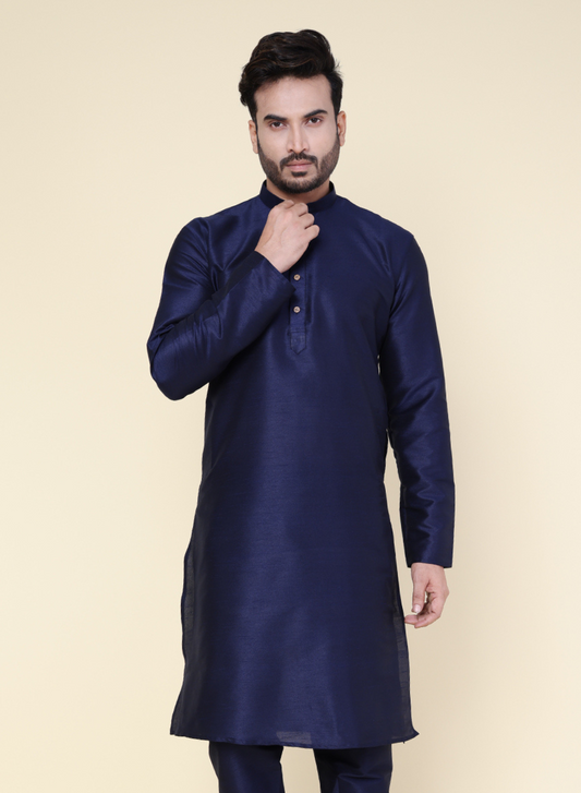 Men's Navy Blue Silk Blend Kurta