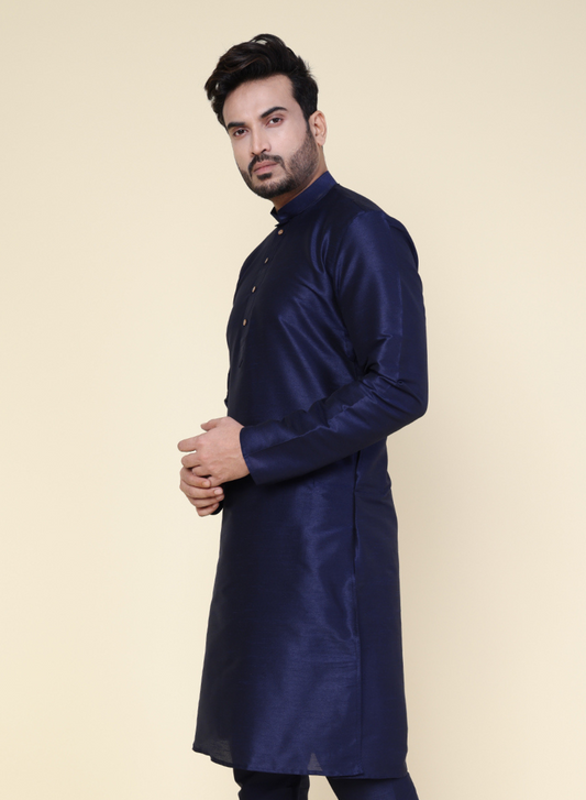 Men's Navy Blue Silk Blend Kurta