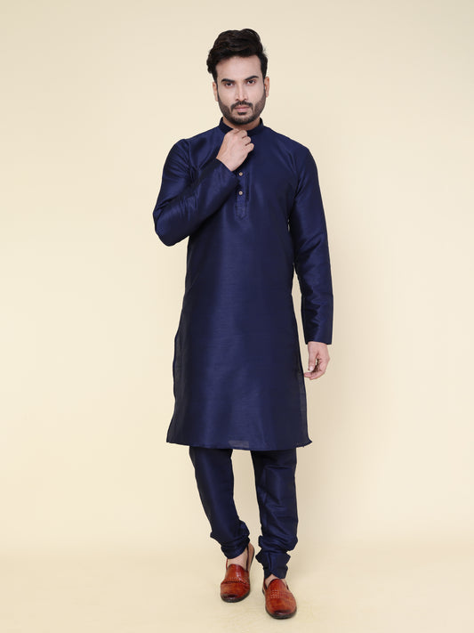 Men's Navy Blue Silk Blend Kurta with Pajama