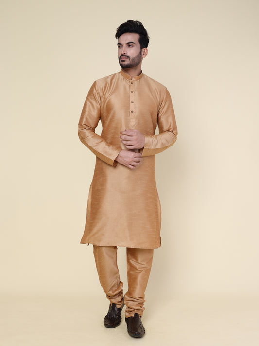 Men's Rose Gold Silk Blend Kurta with Pajama