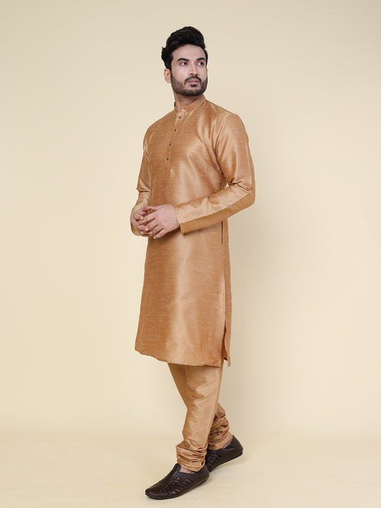 Men's Rose Gold Silk Blend Kurta with Pajama