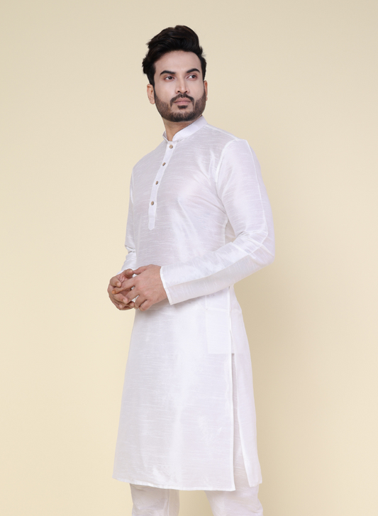 Men's White Silk Blend Kurta