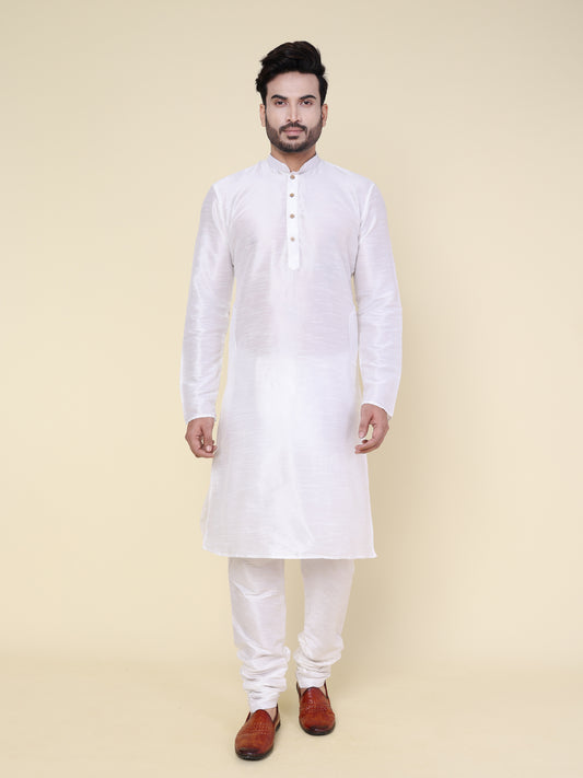 Men's White Silk Blend Kurta with Pajama