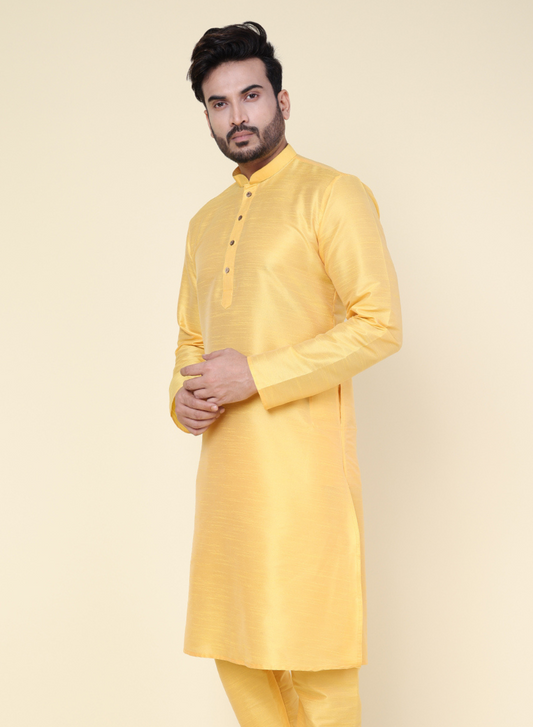 Men's Yellow Silk Blend Kurta