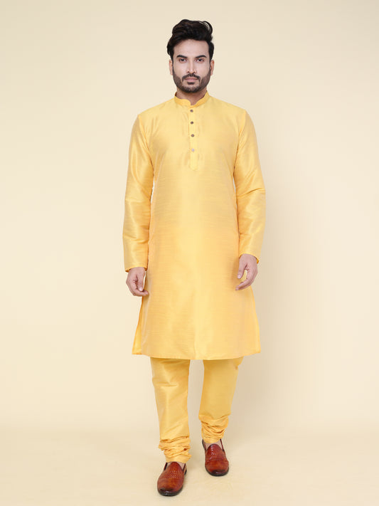 Men's Yellow Silk Blend Kurta with Pajama