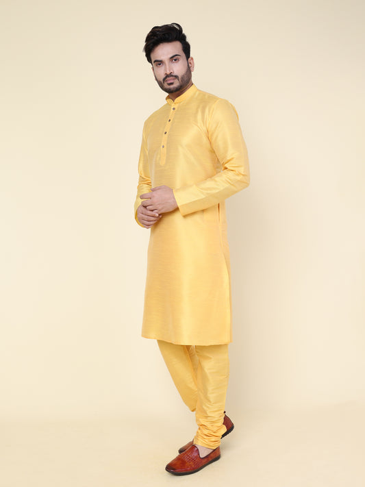 Men's Yellow Silk Blend Kurta with Pajama