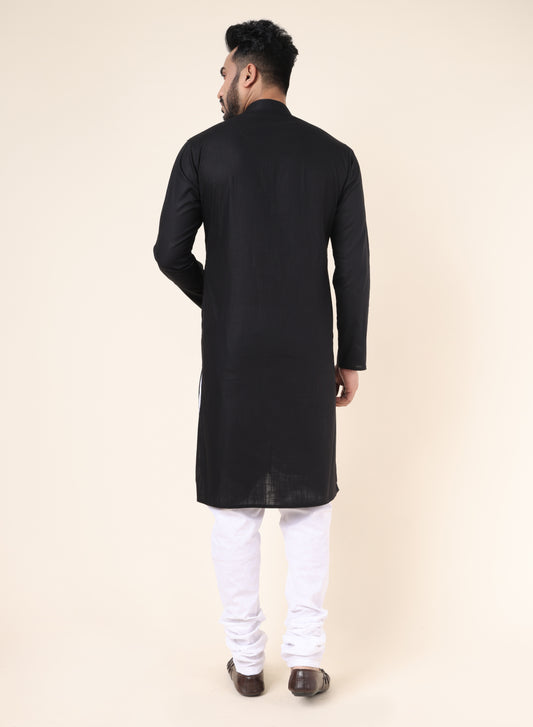 Men's Solid Cotton Black Kurta