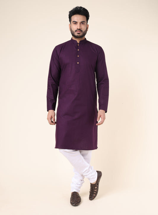 Men's Solid Cotton Purple Kurta