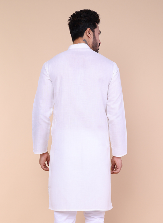 Men's Solid Cotton Creme Kurta