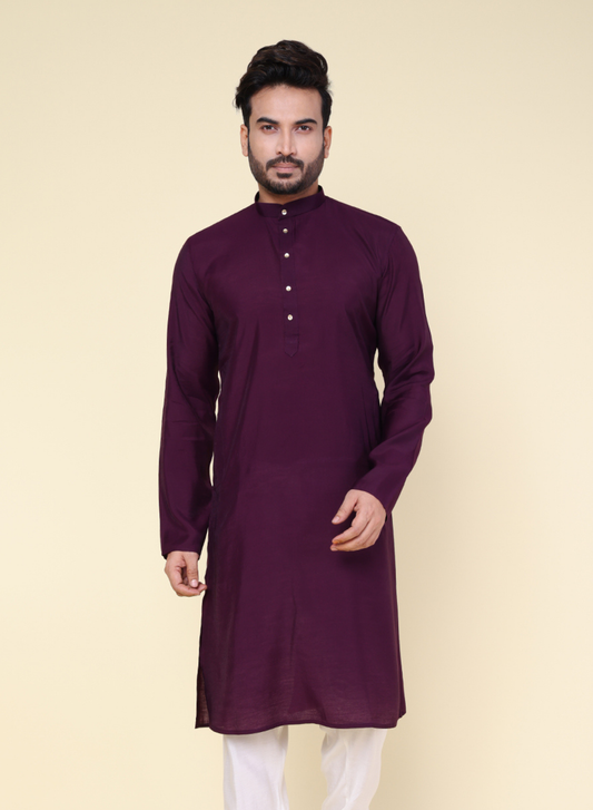 Men's Solid Silk Purple Kurta with Pajama
