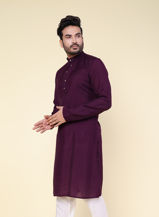 Men's Solid Silk Purple Kurta with Pajama