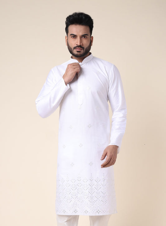 Men's White Silk Kurta