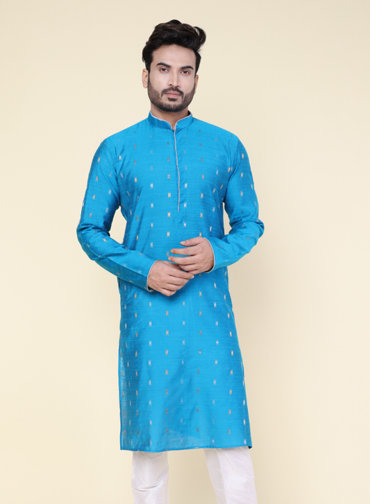 Men's Aqua Silk Kurta