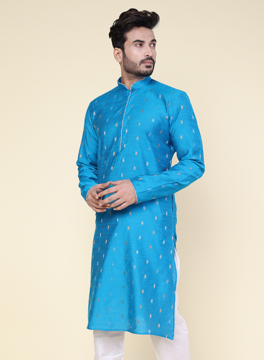 Men's Aqua Silk Kurta