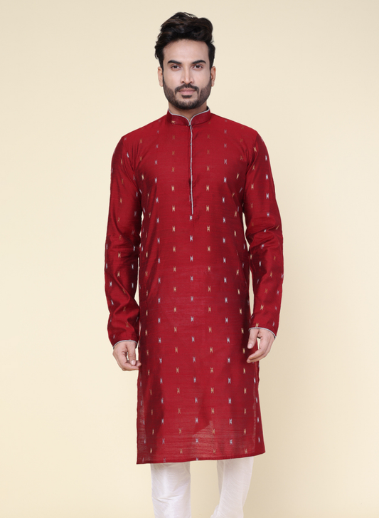 Men's Maroon Silk Kurta
