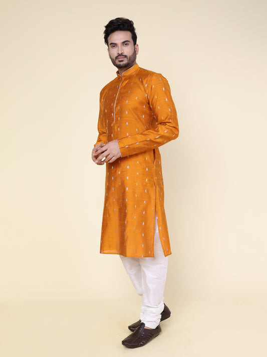 Men's Rust Printed Silk Kurta with Pajama