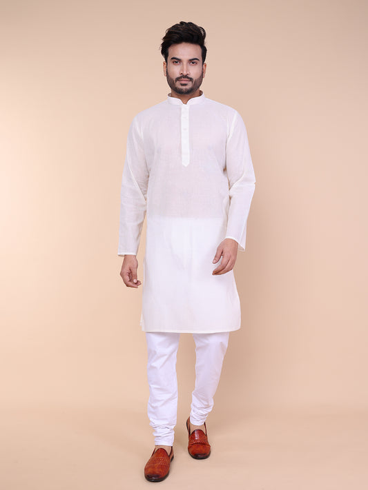 Men's Classic White Pure Cotton Kurta with Pajama