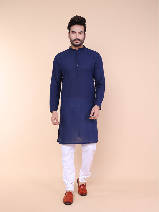 Men's Classic Navy Blue Pure Cotton Kurta with Pajama