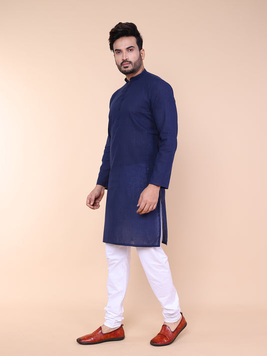 Men's Classic Navy Blue Pure Cotton Kurta with Pajama