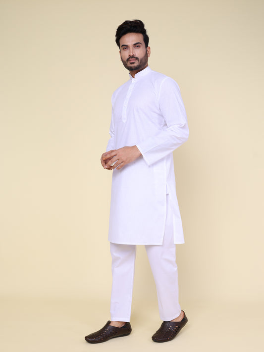 Men’s Full White Cotton Kurta with Pajama