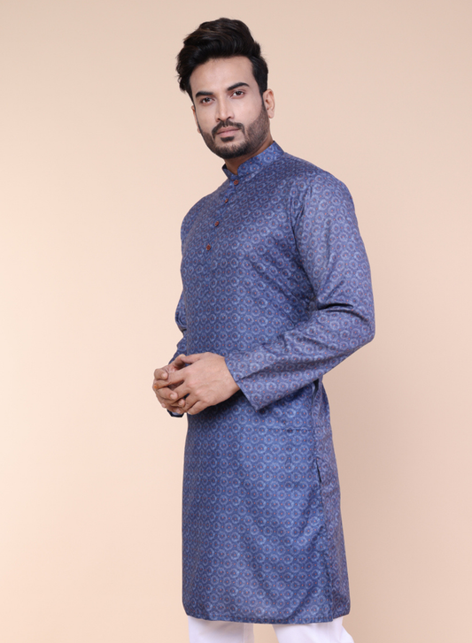 Men’s Blue Printed Cotton Kurta