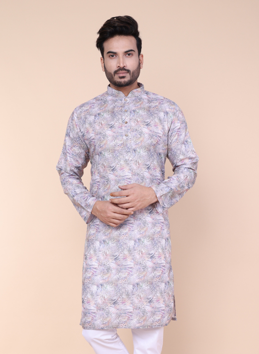 Men’s Pastel Printed Cotton Kurta