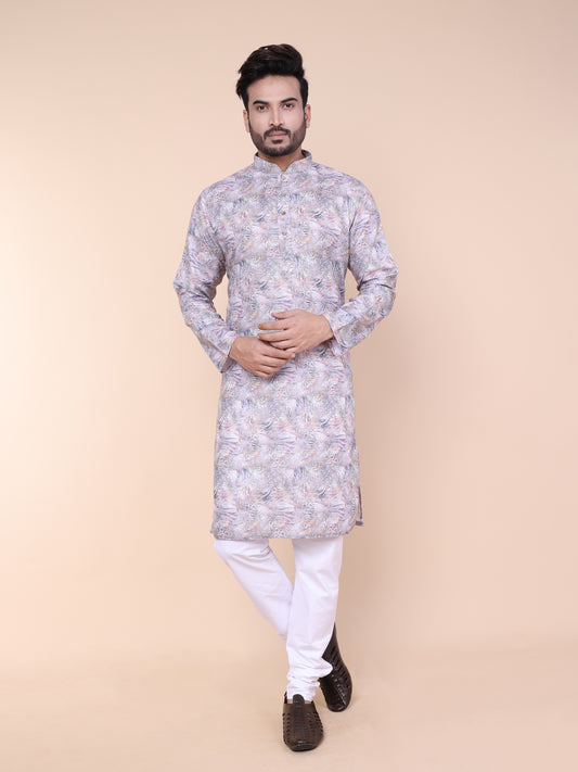 Men’s Pastel Printed Cotton Kurta with Pajama